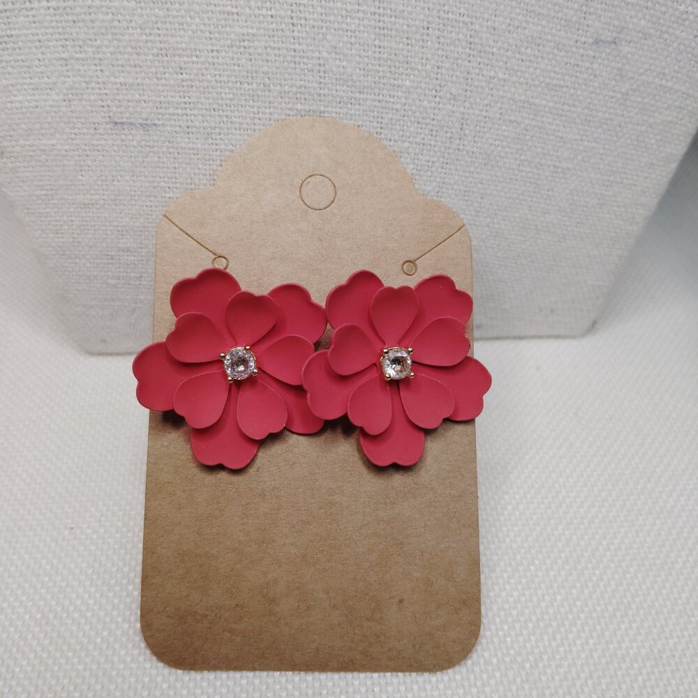 J.Crew Red Matte Enamel Flower Stud Earrings